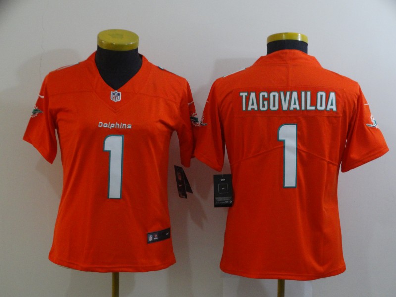 Women's Miami Dolphins #1 Tua Tagovailoa Orange Vapor Untouchable Stitched Jersey(Run Small)